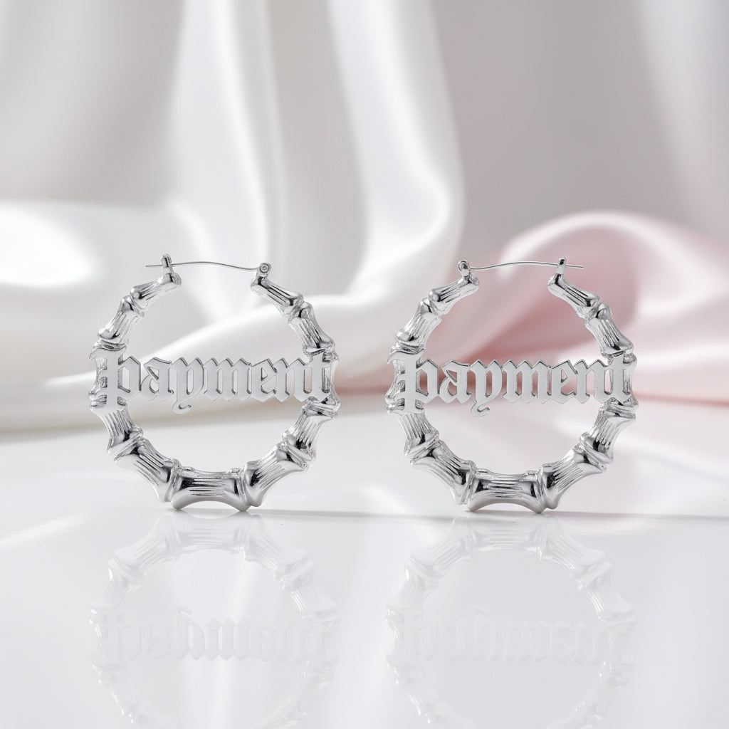 Custom Bamboo Customize Name Hoop Earrings-Black Diamonds New York