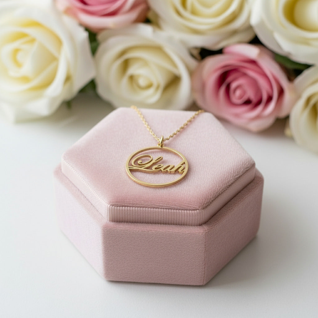 Custom Circle Name Necklace-Black Diamonds New York