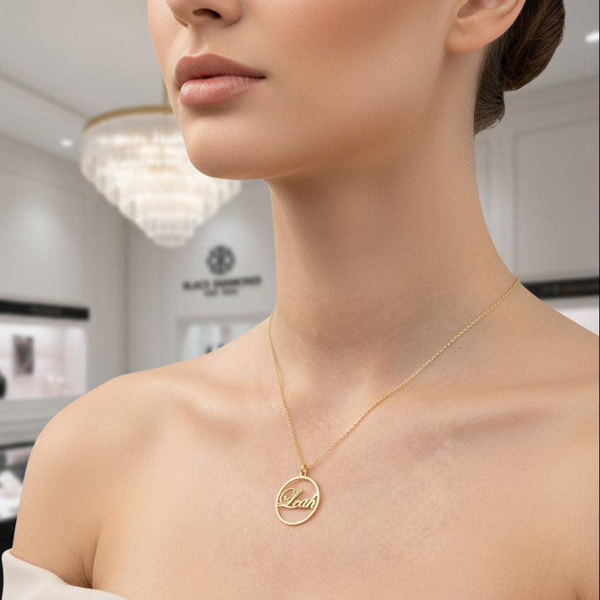 Custom Circle Name Necklace-Black Diamonds New York