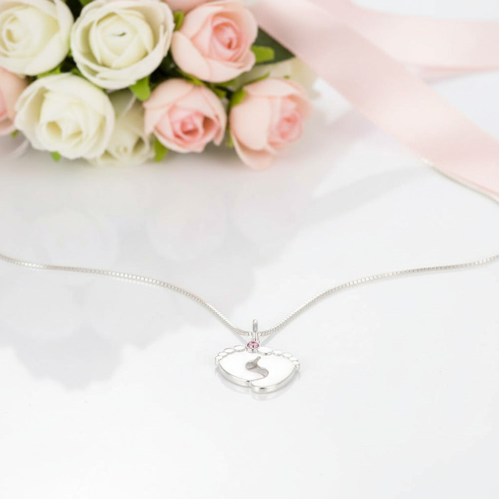 Custom Classic footprint Necklace with Birthstone-Black Diamonds New York