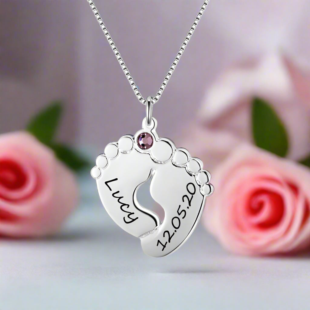 Custom Classic footprint Necklace with Birthstone-Black Diamonds New York