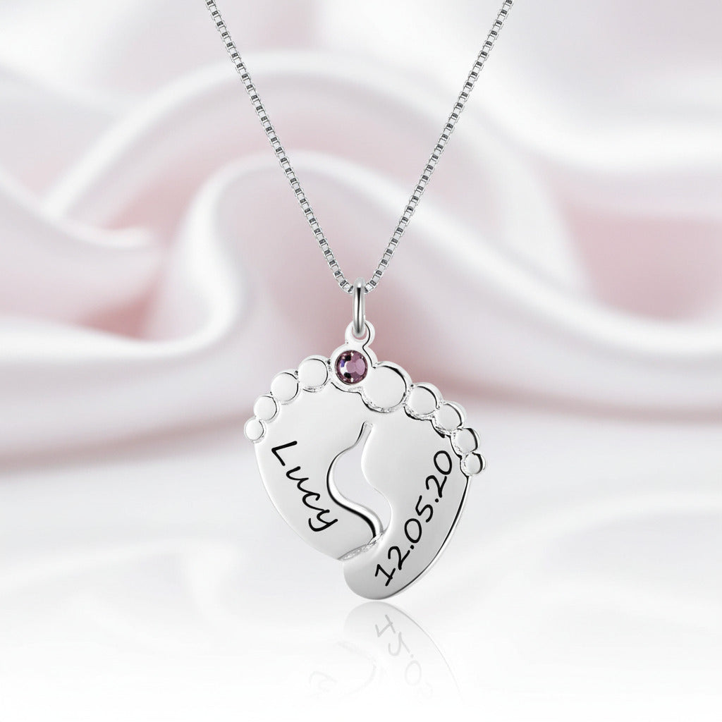 Custom Classic footprint Necklace with Birthstone-Black Diamonds New York