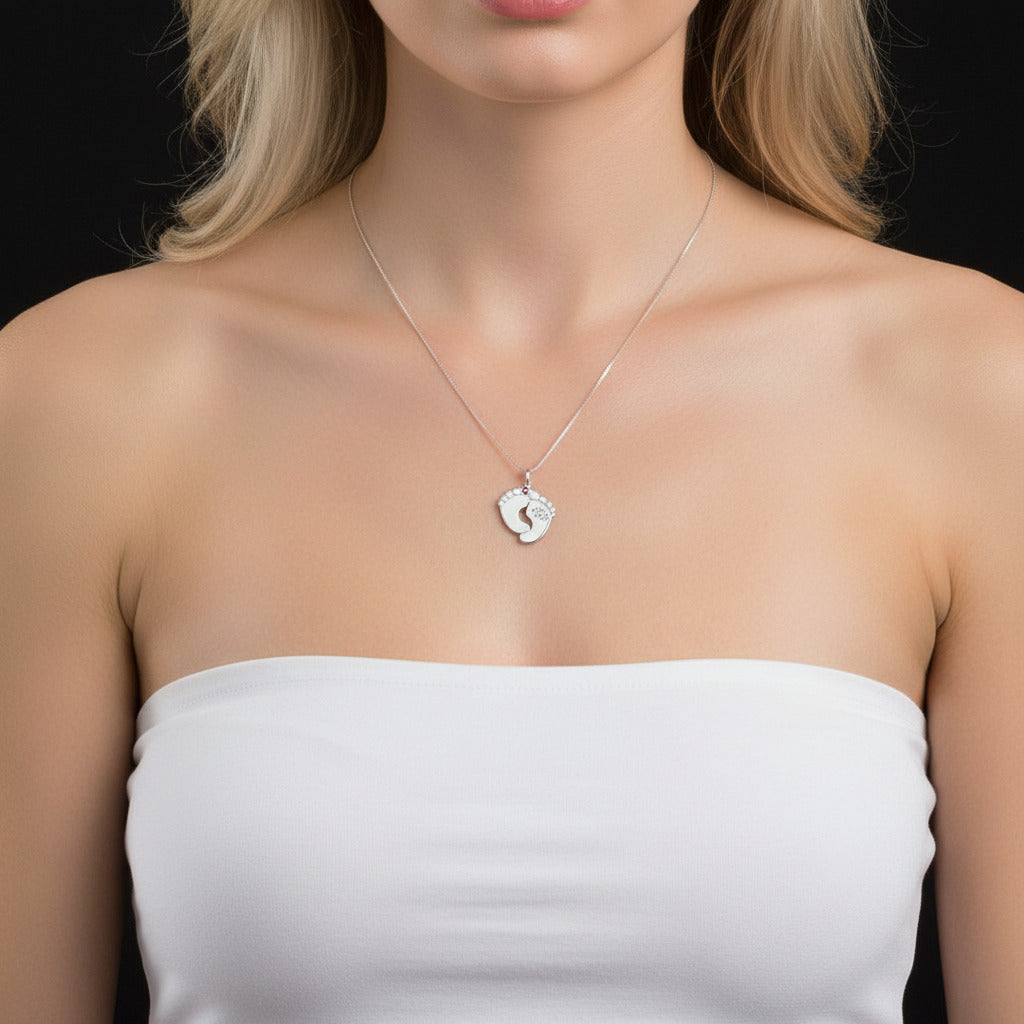 Custom Classic footprint Necklace with Birthstone-Black Diamonds New York