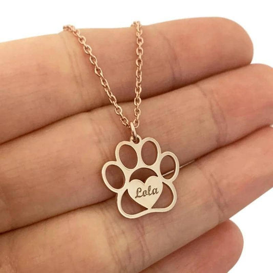 Custom Cute Animal Paw Name Necklace Cat Dog Pendant - Black Diamonds New York