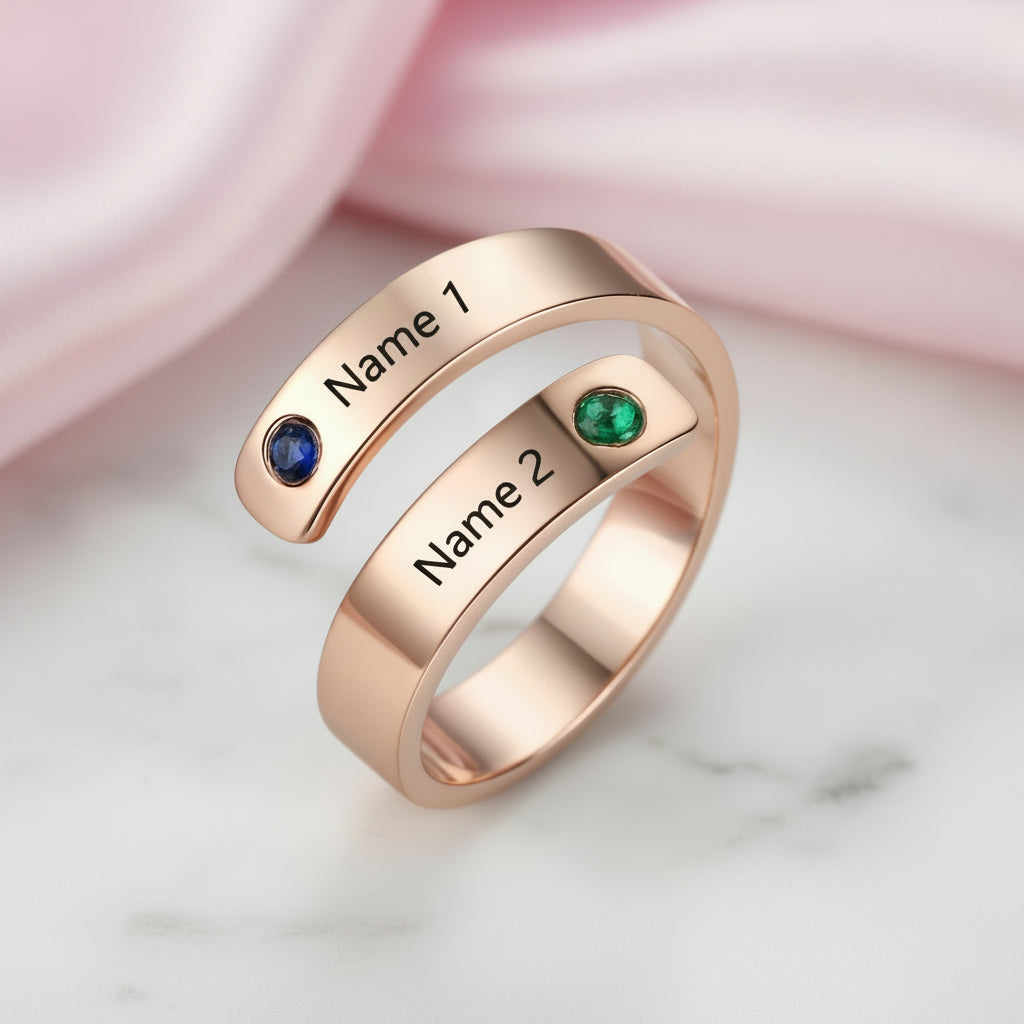 Custom Engraved Adjustable Name Ring with Birthstones-Black Diamonds New York