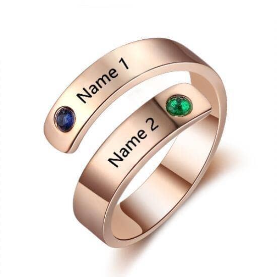 Custom Engraved Adjustable Name Ring with Birthstones - Black Diamonds New York