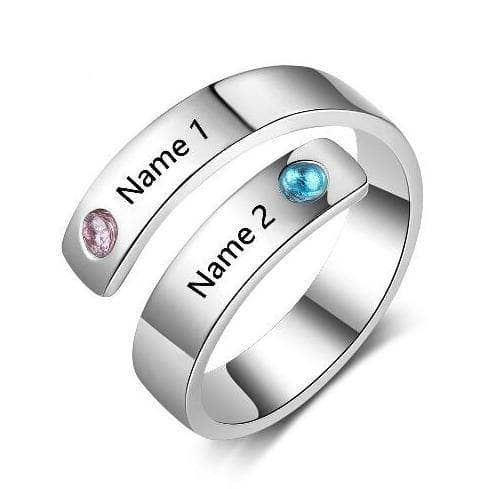 Custom Engraved Adjustable Name Ring with Birthstones - Black Diamonds New York