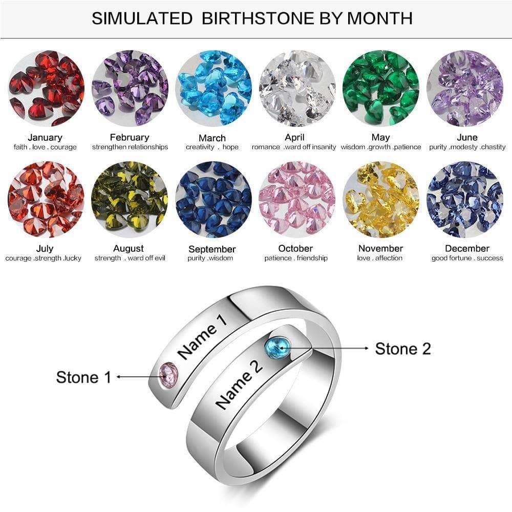 Custom Engraved Adjustable Name Ring with Birthstones-Black Diamonds New York