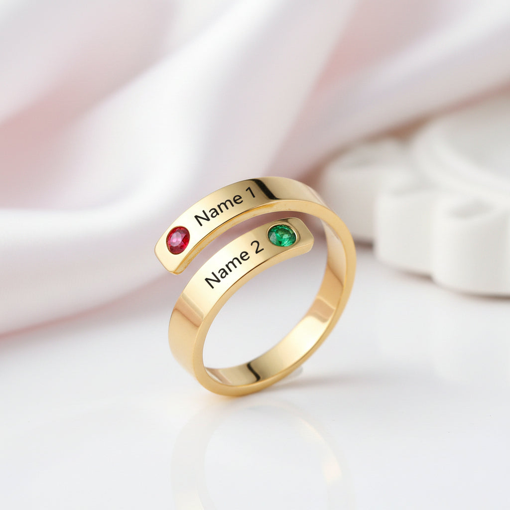 Custom Engraved Adjustable Name Ring with Birthstones-Black Diamonds New York