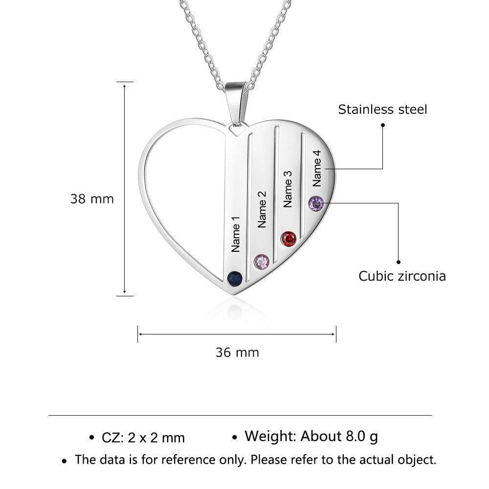 Custom Engraved Family Heart Necklace with Birthstones-Black Diamonds New York