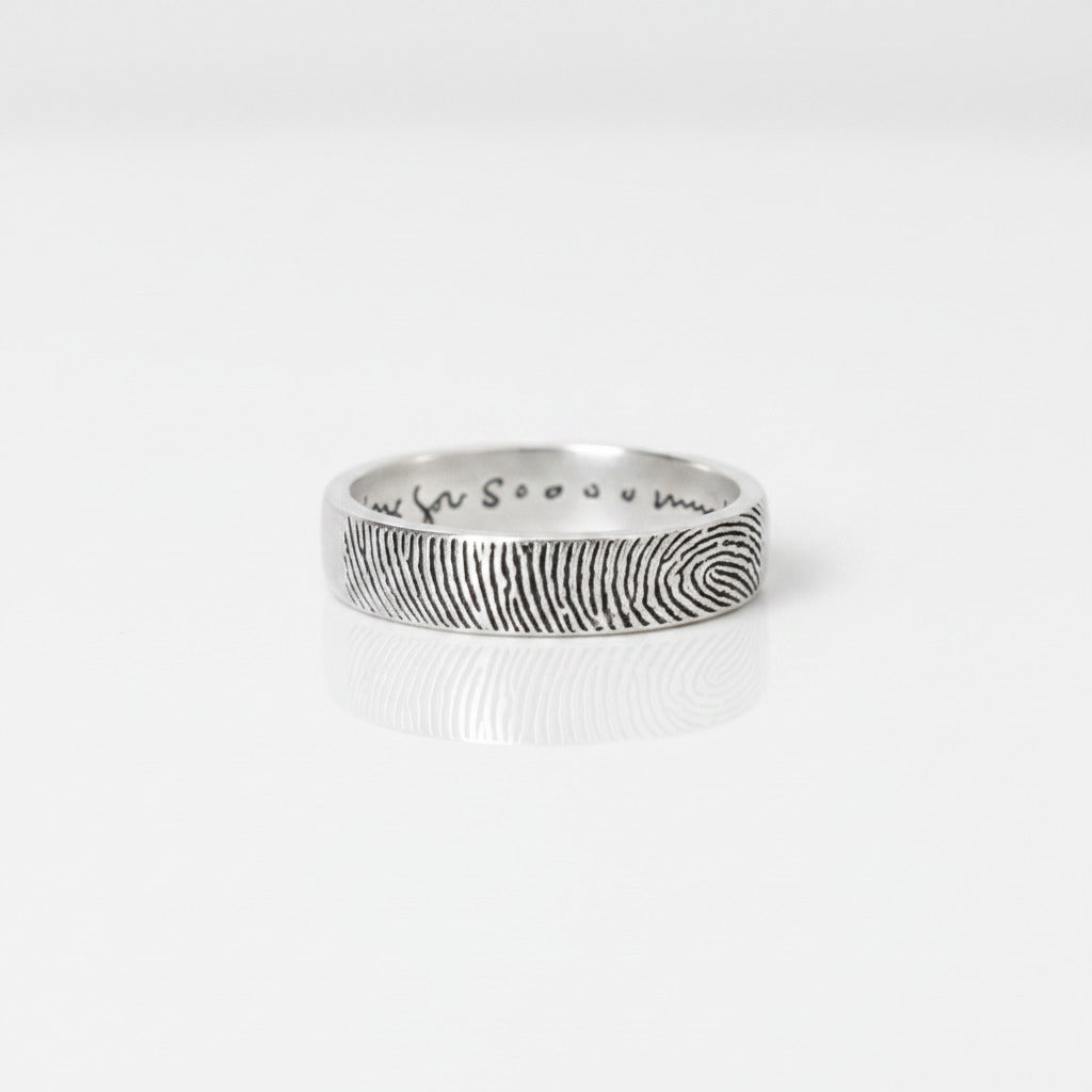 Custom Engraved Finger Print Ring-Black Diamonds New York