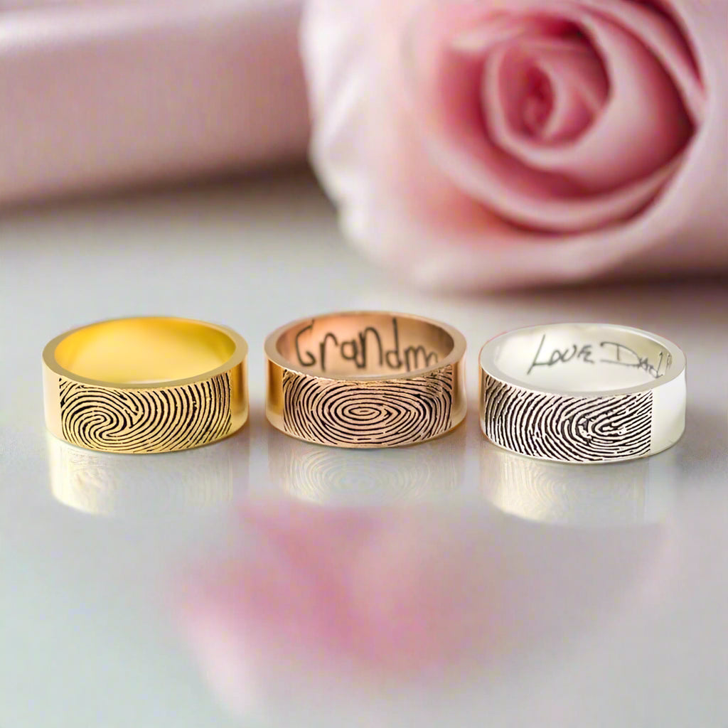 Custom Engraved Finger Print Ring-Black Diamonds New York