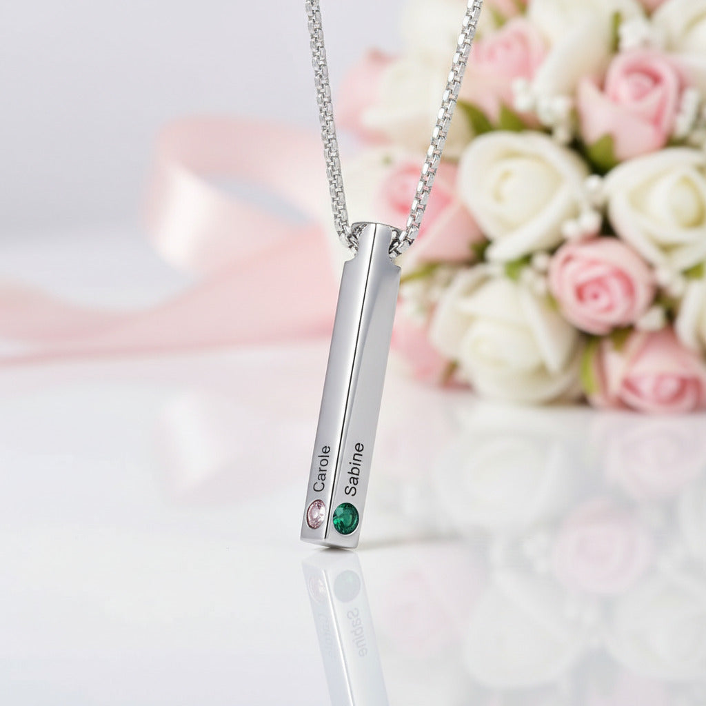 Custom Engraved Name Bar Necklace with Birthstone – Black Diamonds