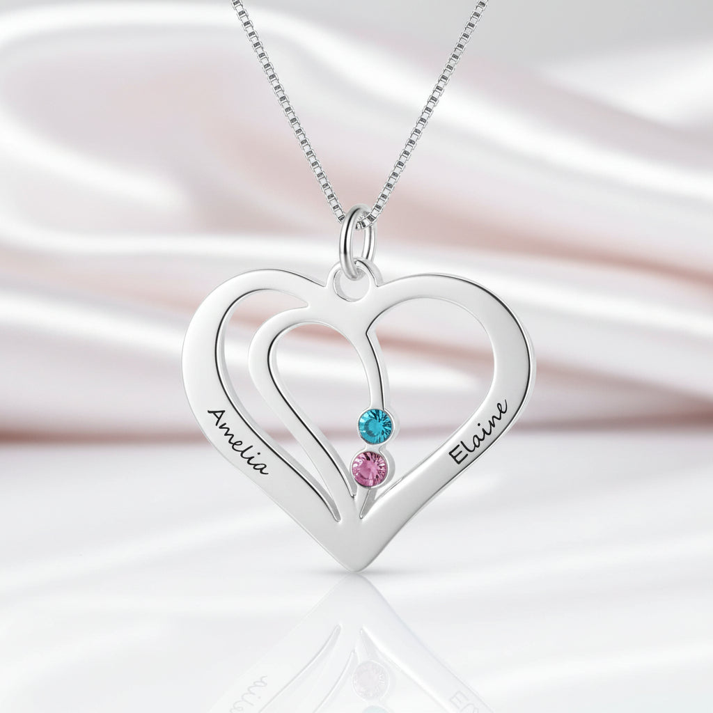 Custom Engraved Name Heart Necklace with Birthstone-Black Diamonds New York