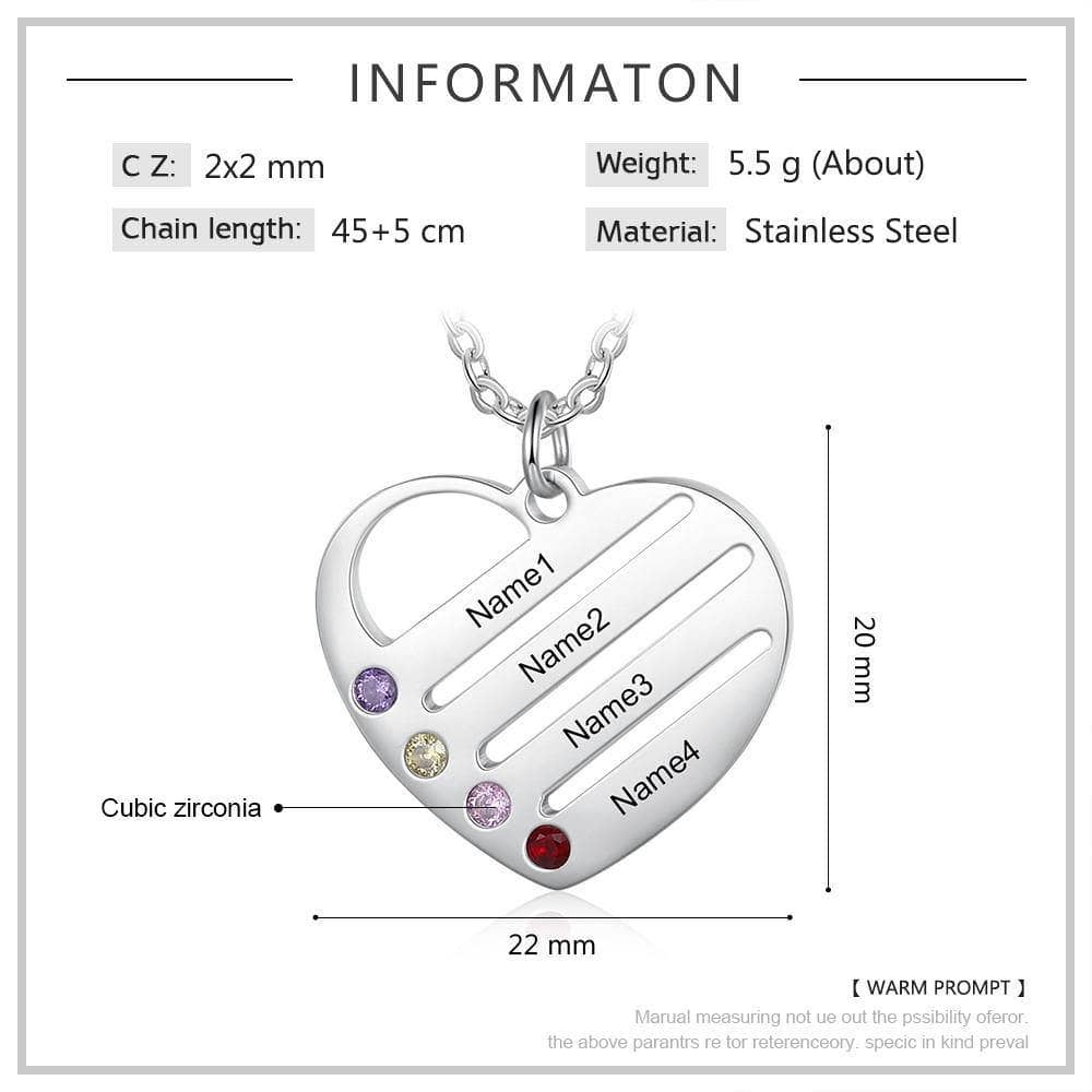 Custom Engraving 2-4 Names Heart Necklace-Black Diamonds New York