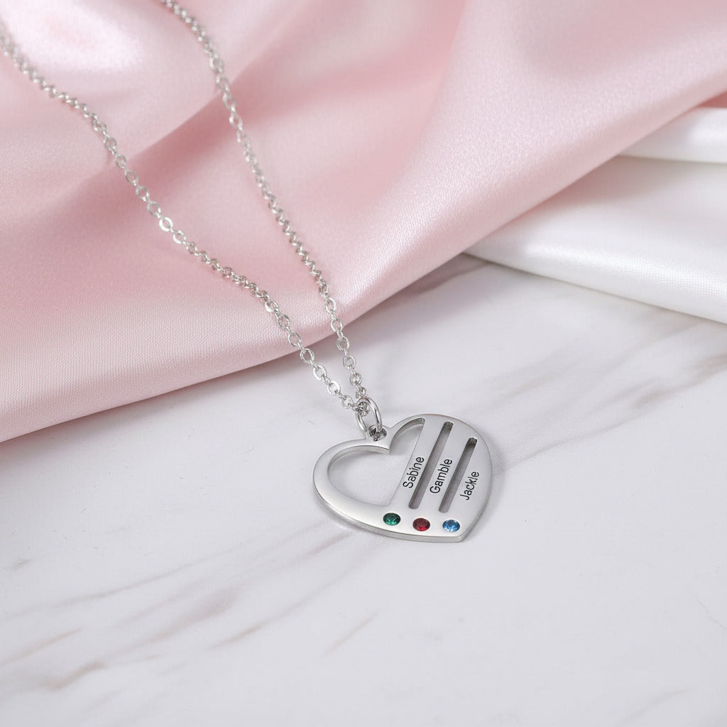 Custom Engraving 2-4 Names Heart Necklace-Black Diamonds New York