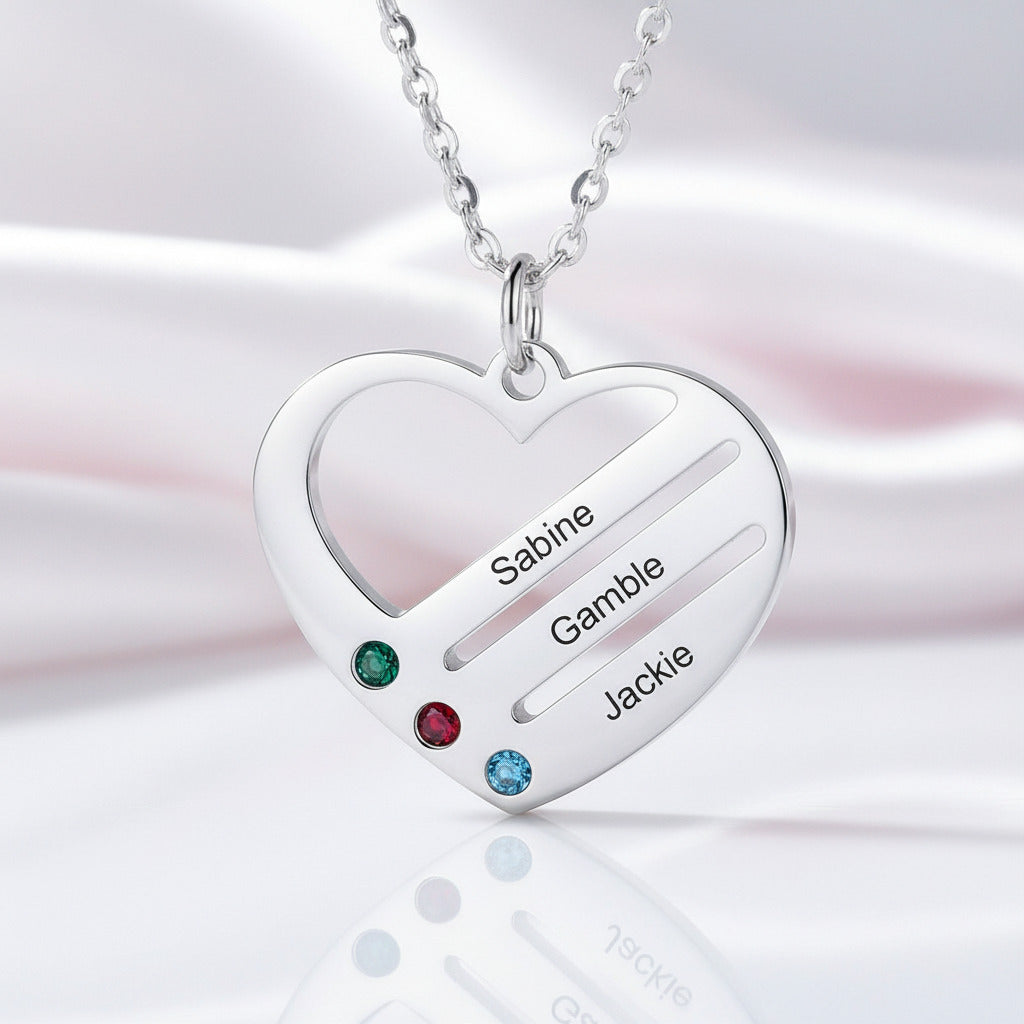 Custom Engraving 2-4 Names Heart Necklace-Black Diamonds New York