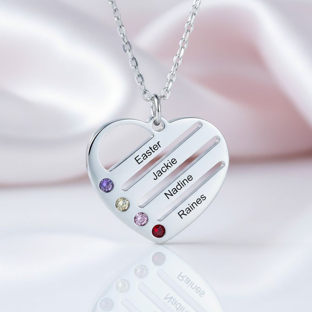 Custom Engraving 2-4 Names Heart Necklace-Black Diamonds New York