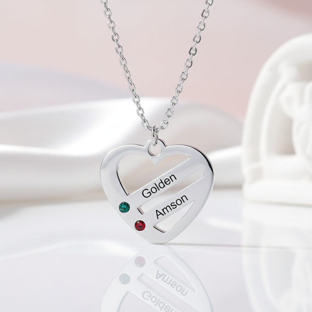 Custom Engraving 2-4 Names Heart Necklace-Black Diamonds New York