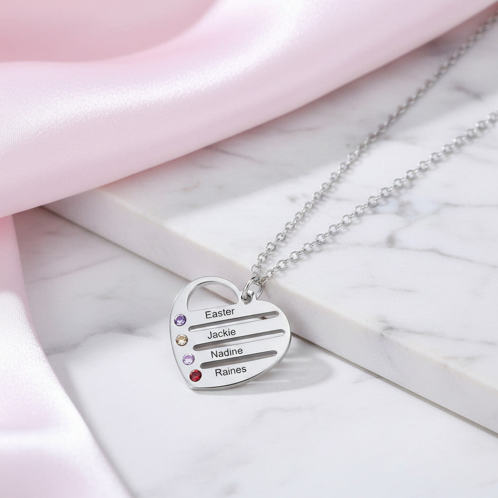 Custom Engraving 2-4 Names Heart Necklace-Black Diamonds New York