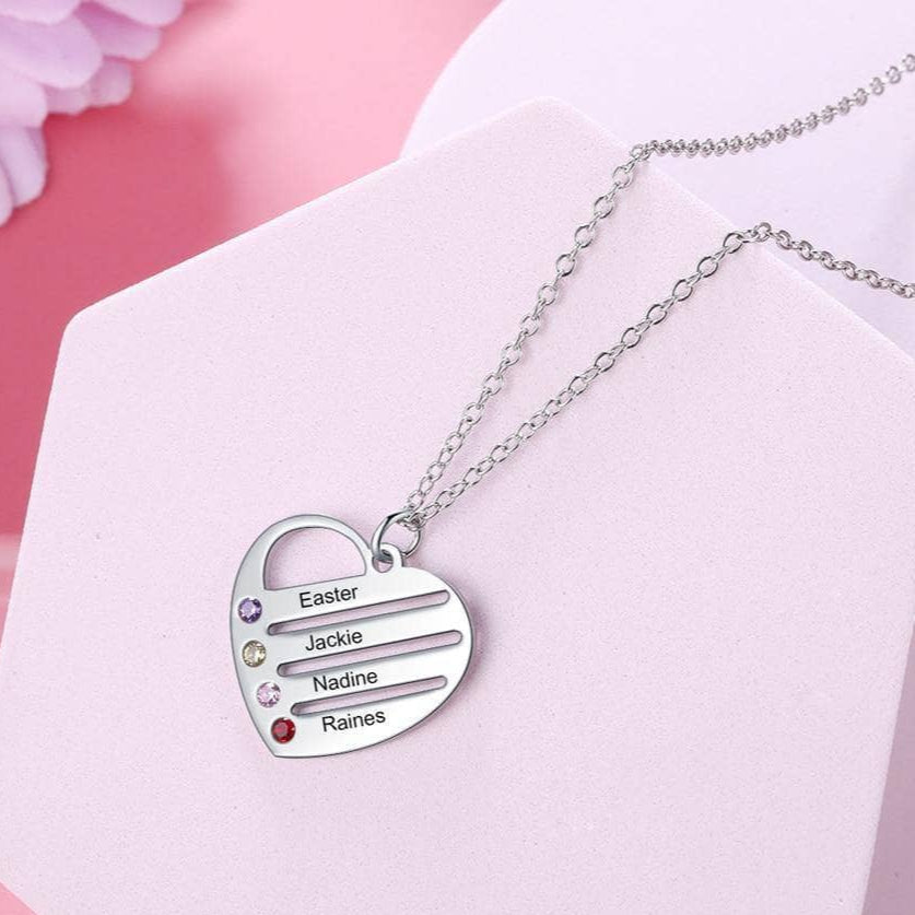 Custom Engraving 2-4 Names Heart Necklace-Black Diamonds New York