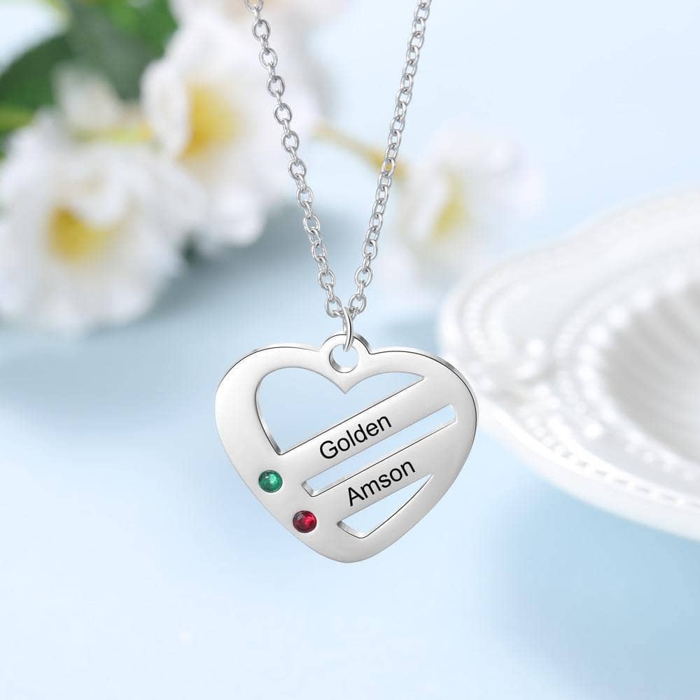 Custom Engraving 2-4 Names Heart Necklace - Black Diamonds New York