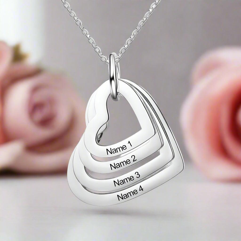 Custom Family Heart Necklace with 2-4 Names-Black Diamonds New York