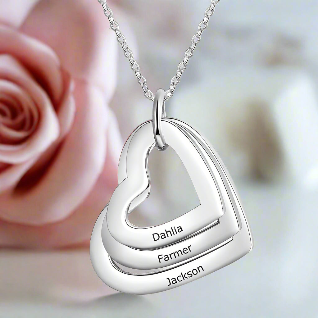 Custom Family Heart Necklace with 2-4 Names-Black Diamonds New York