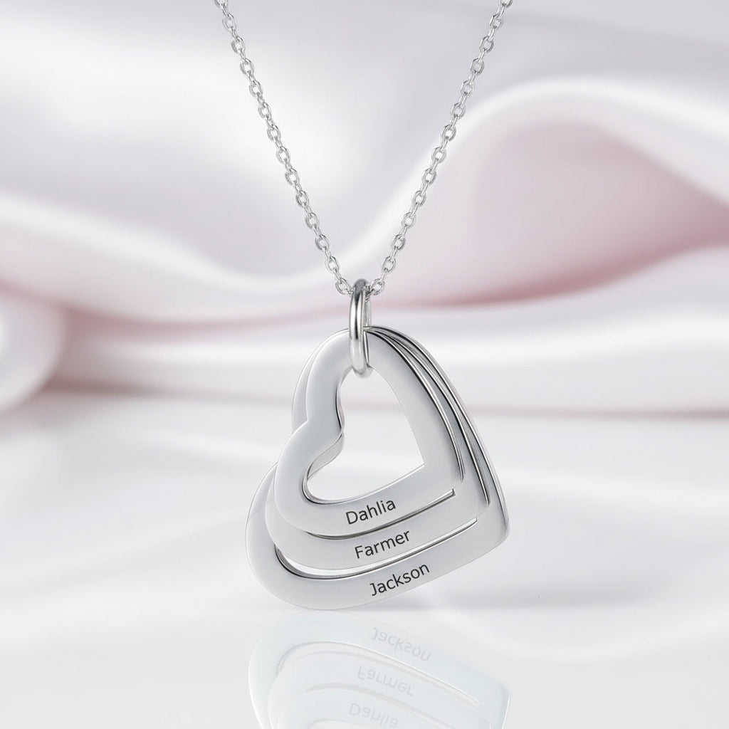 Custom Family Heart Necklace with 2-4 Names-Black Diamonds New York