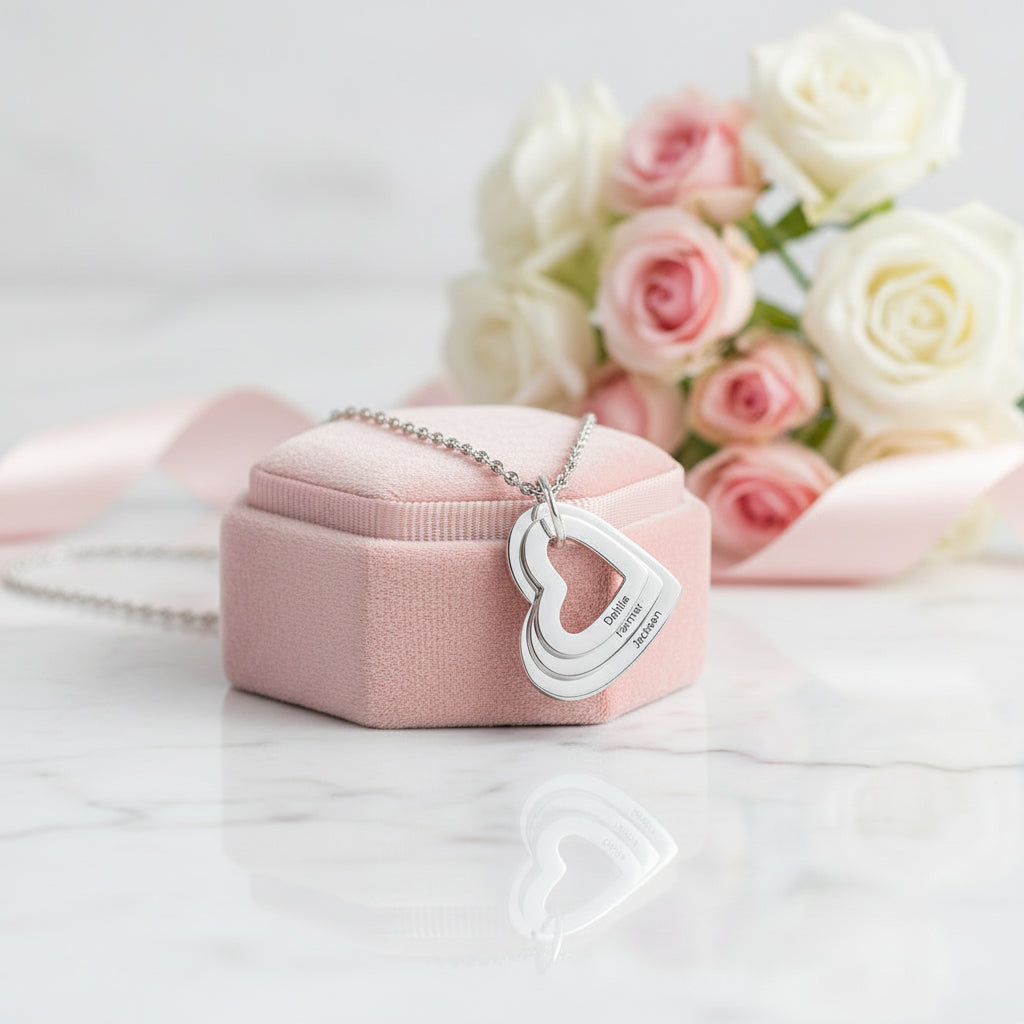 Custom Family Heart Necklace with 2-4 Names-Black Diamonds New York