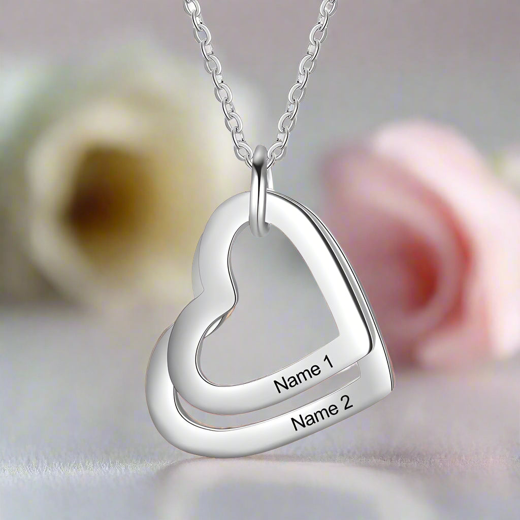 Custom Family Heart Necklace with 2-4 Names-Black Diamonds New York