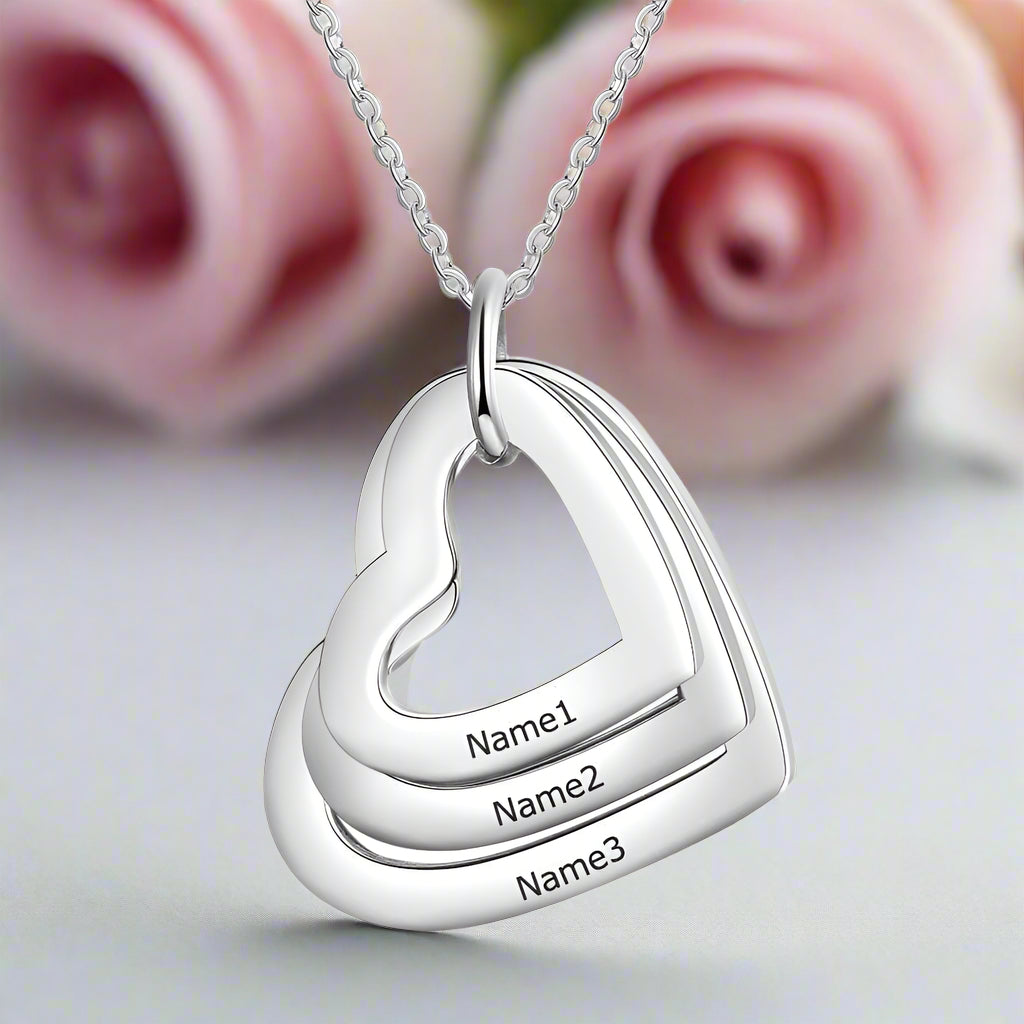 Custom Family Heart Necklace with 2-4 Names-Black Diamonds New York