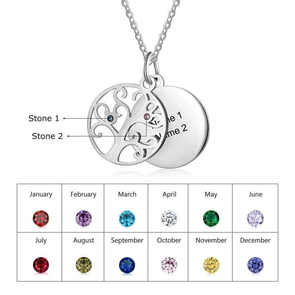 Custom Family Tree Pendant Necklace with Birthstones - Black Diamonds New York