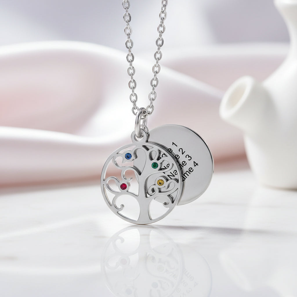 Custom Family Tree Pendant Necklace with Birthstones-Black Diamonds New York