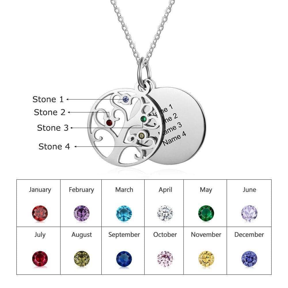 Custom Family Tree Pendant Necklace with Birthstones-Black Diamonds New York