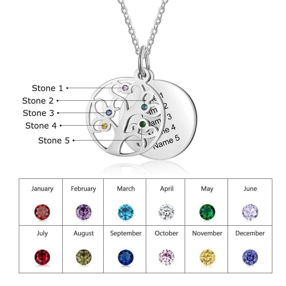 Custom Family Tree Pendant Necklace with Birthstones-Black Diamonds New York