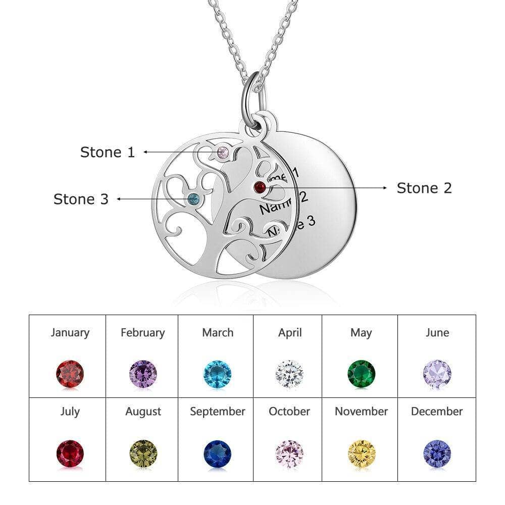 Custom Family Tree Pendant Necklace with Birthstones - Black Diamonds New York
