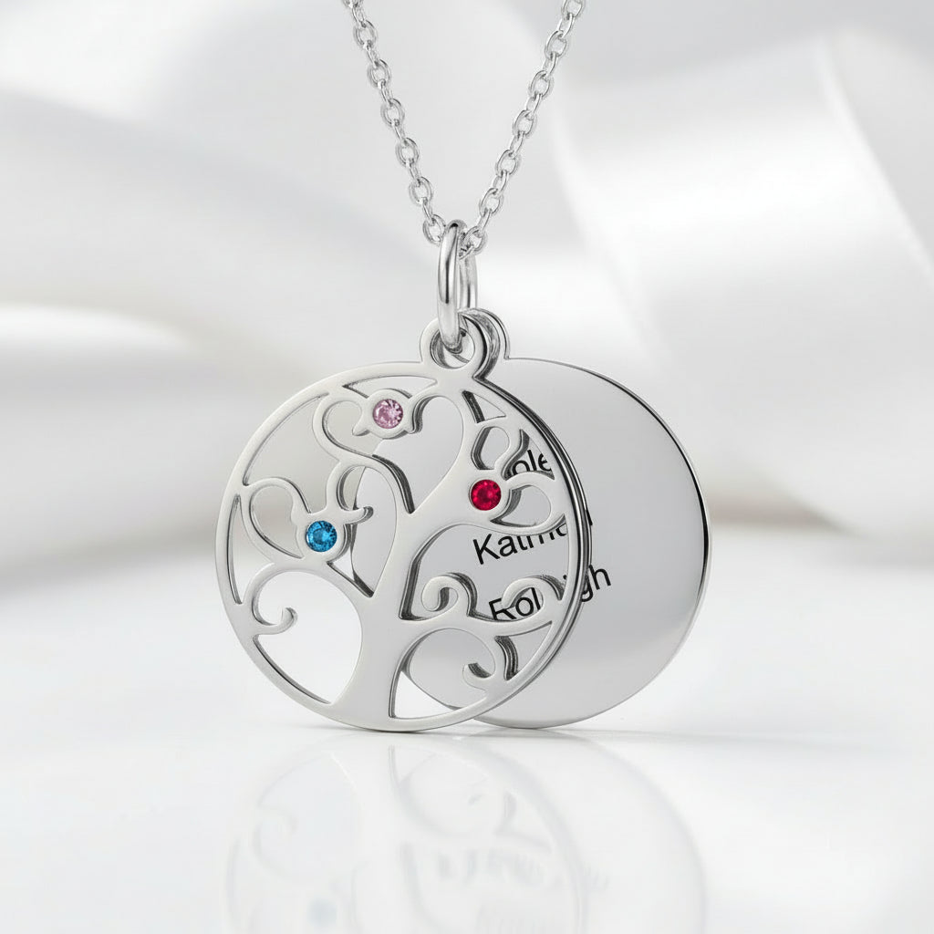 Custom Family Tree Pendant Necklace with Birthstones-Black Diamonds New York