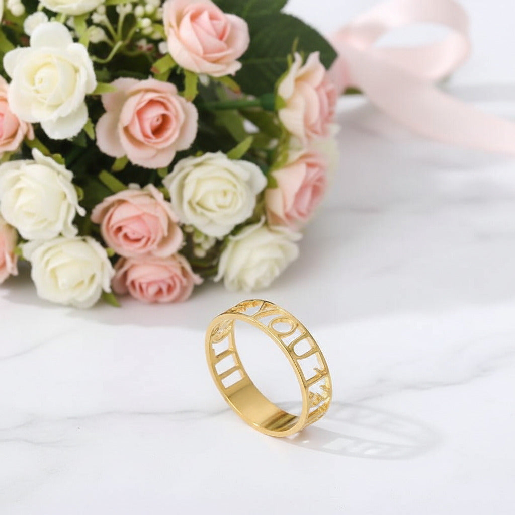 Custom Hallow Name Ring-Black Diamonds New York