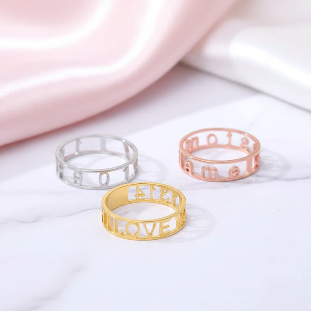 Custom Hallow Name Ring-Black Diamonds New York