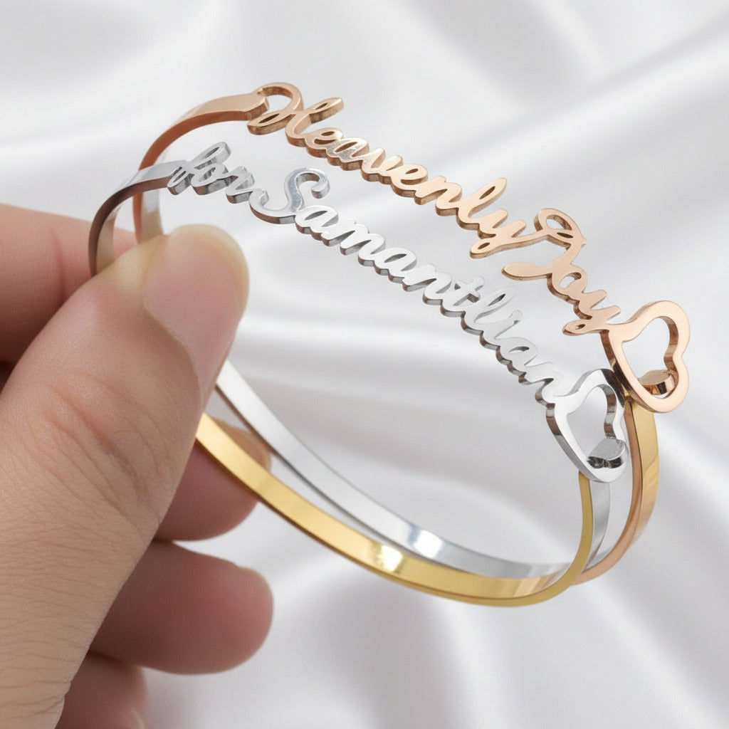 Custom Handcuff Name Bracelet-Black Diamonds New York