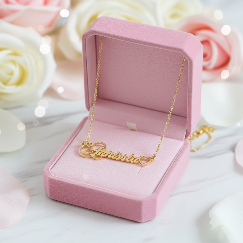 Custom Heart Charm Name Necklace-Black Diamonds New York