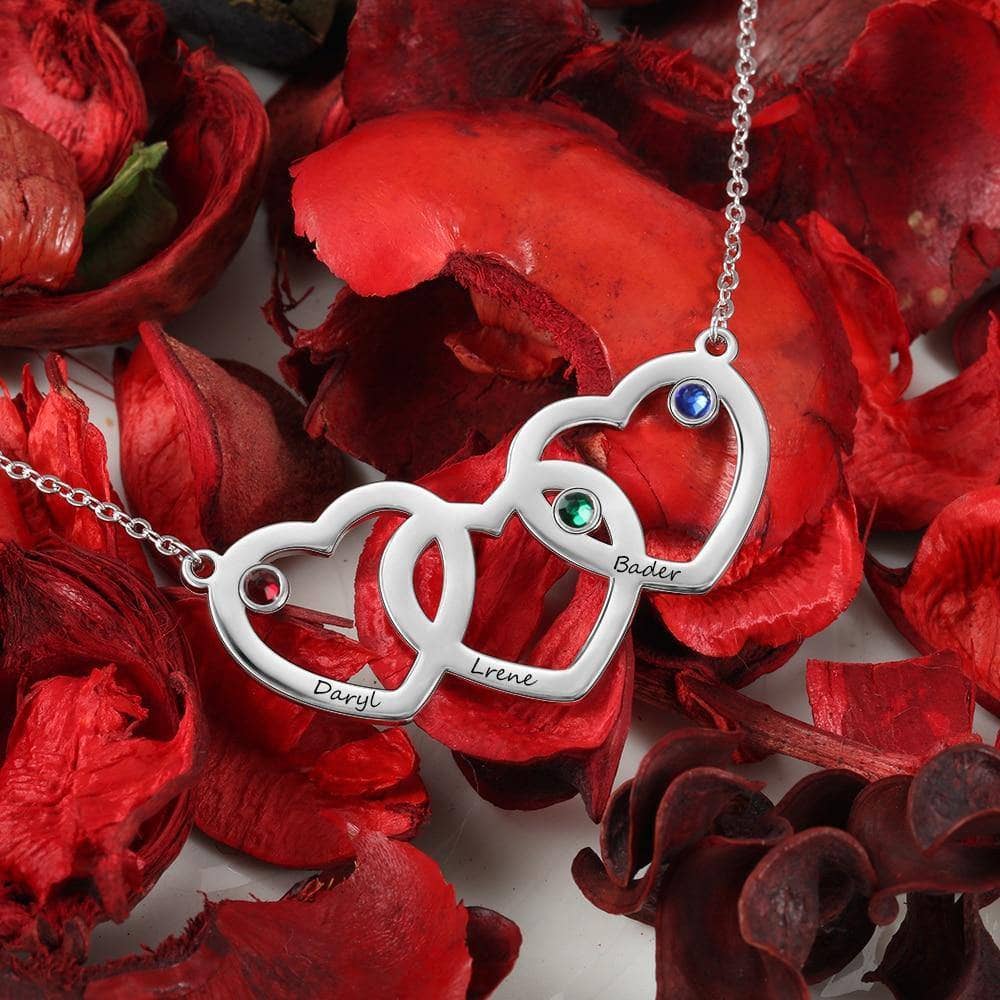 Custom Intertwined Hearts Necklace with 3 Birthstones-Black Diamonds New York