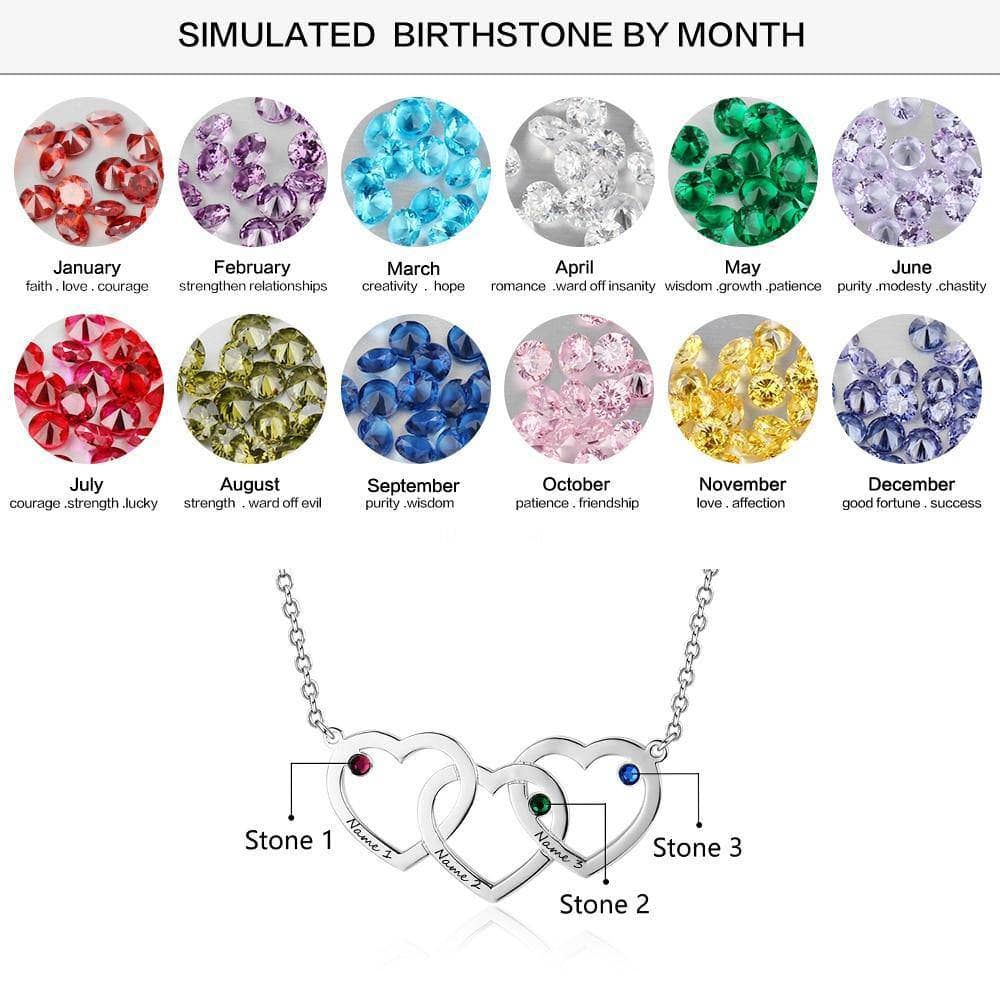 Custom Intertwined Hearts Necklace with 3 Birthstones-Black Diamonds New York