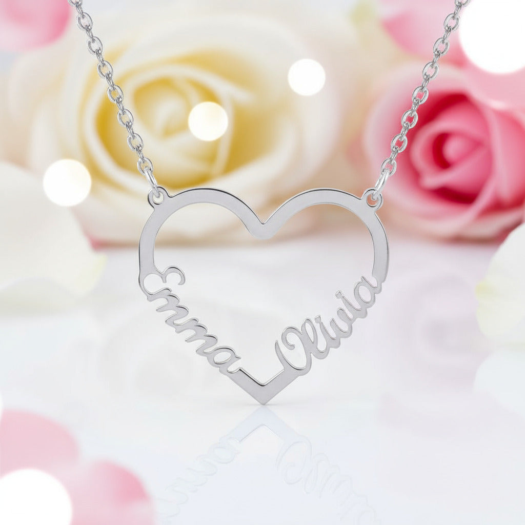 Custom Love Heart Name Necklace-Black Diamonds New York