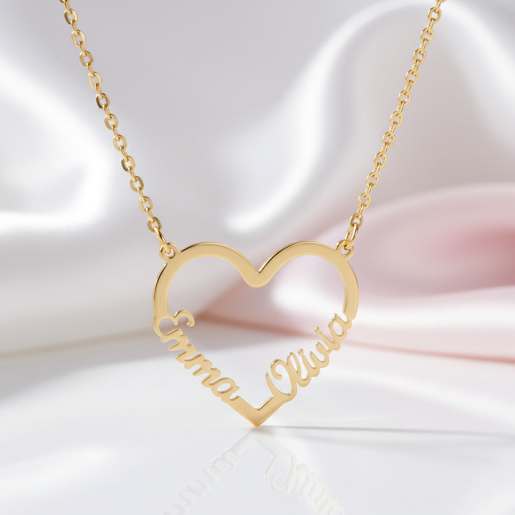 Custom Love Heart Name Necklace-Black Diamonds New York