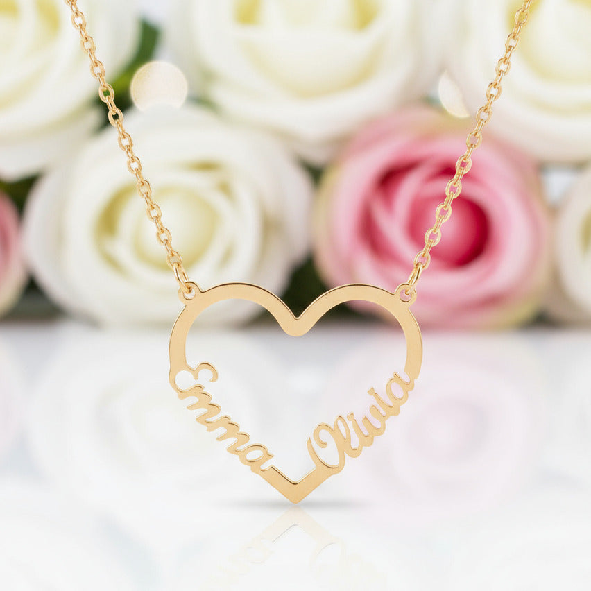 Custom Love Heart Name Necklace-Black Diamonds New York