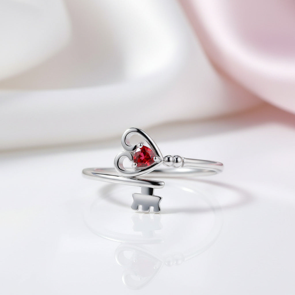 Custom Made Key To My Heart Birthstone Ring-Black Diamonds New York