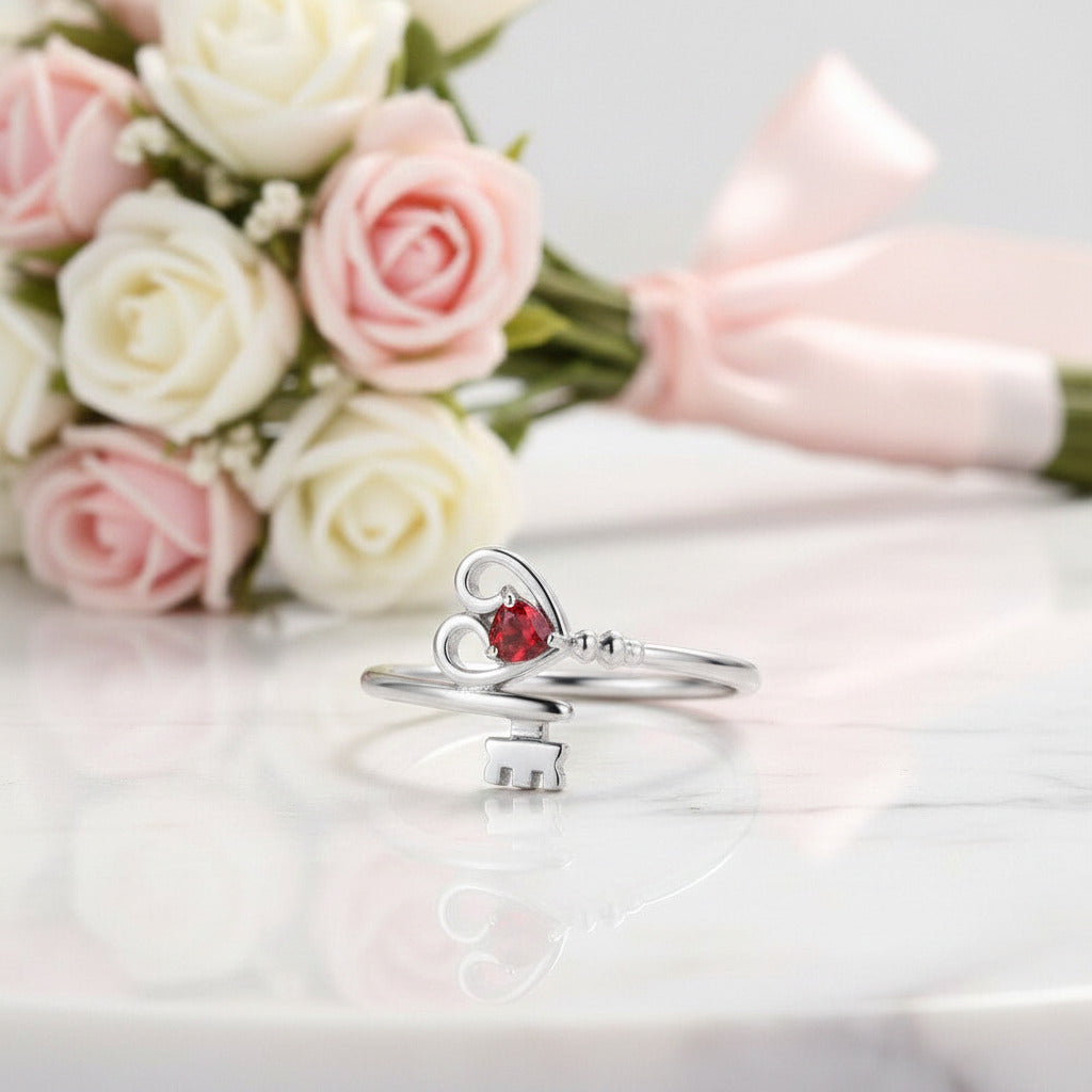 Custom Made Key To My Heart Birthstone Ring-Black Diamonds New York
