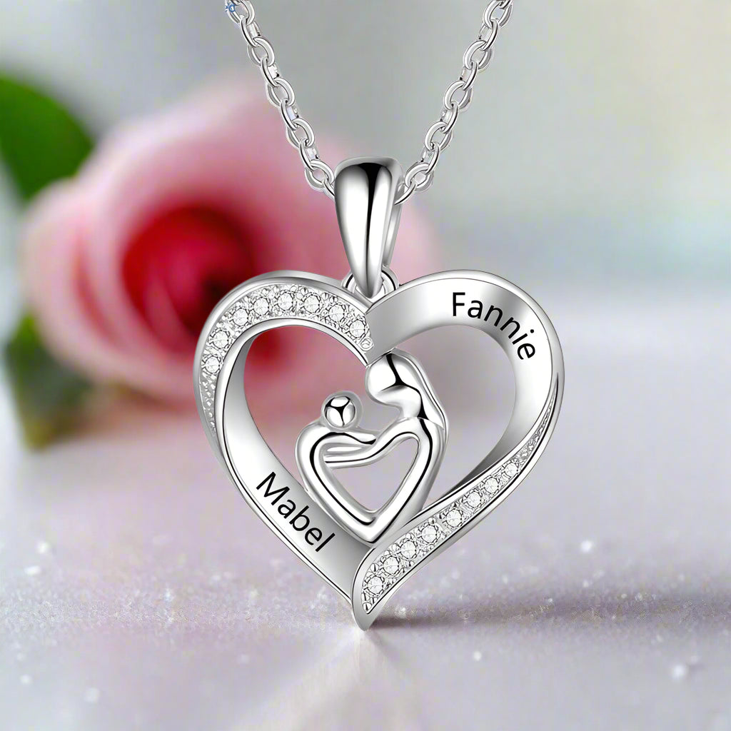 Custom Mother Baby Pendant Necklace-Black Diamonds New York